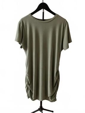 Express Silky Suede Jersey Ruched T-Shirt Dress – Sage Green – XL